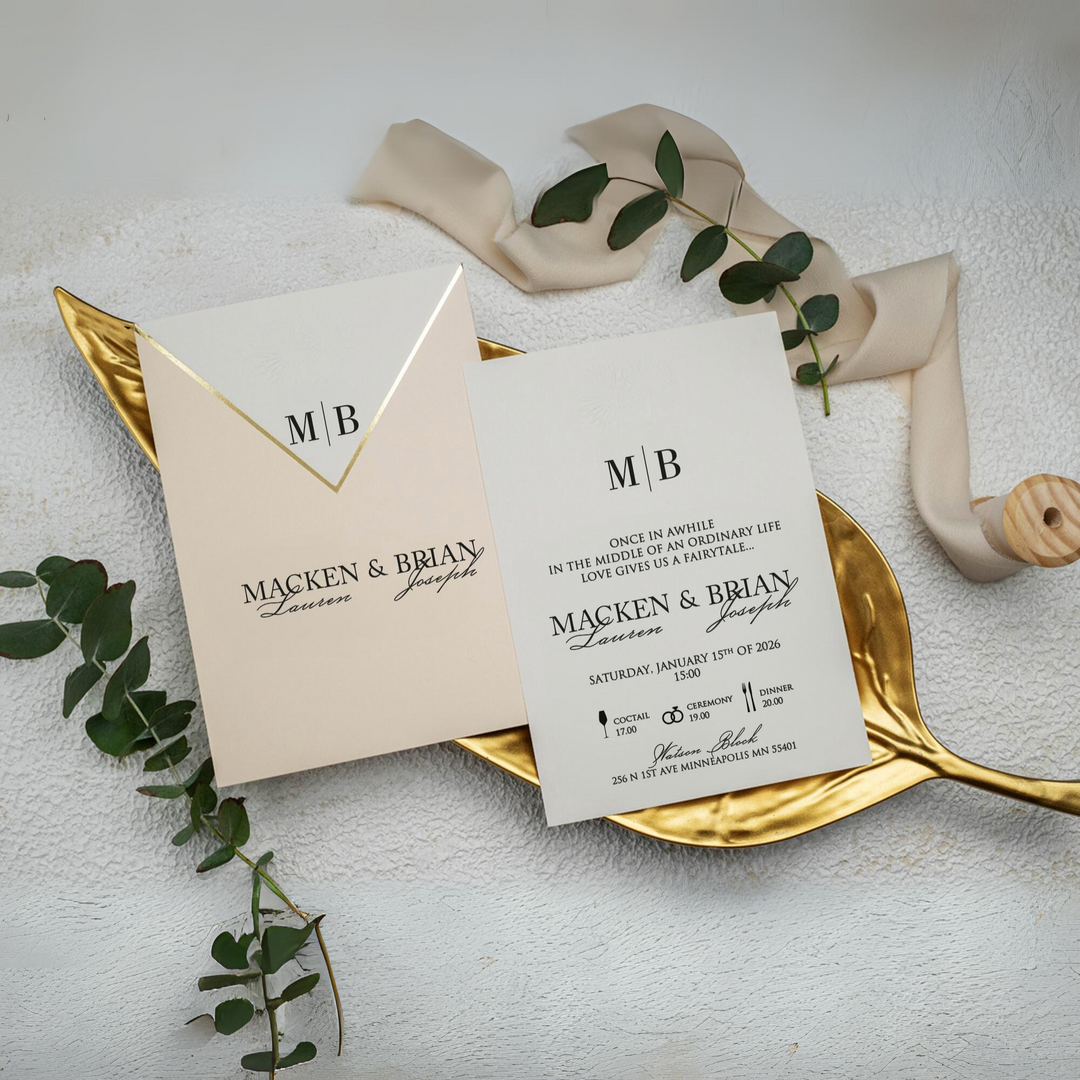 Modern Minimalist Wedding Invitations-Gold Foil Deckle Edge Envelope-IS020