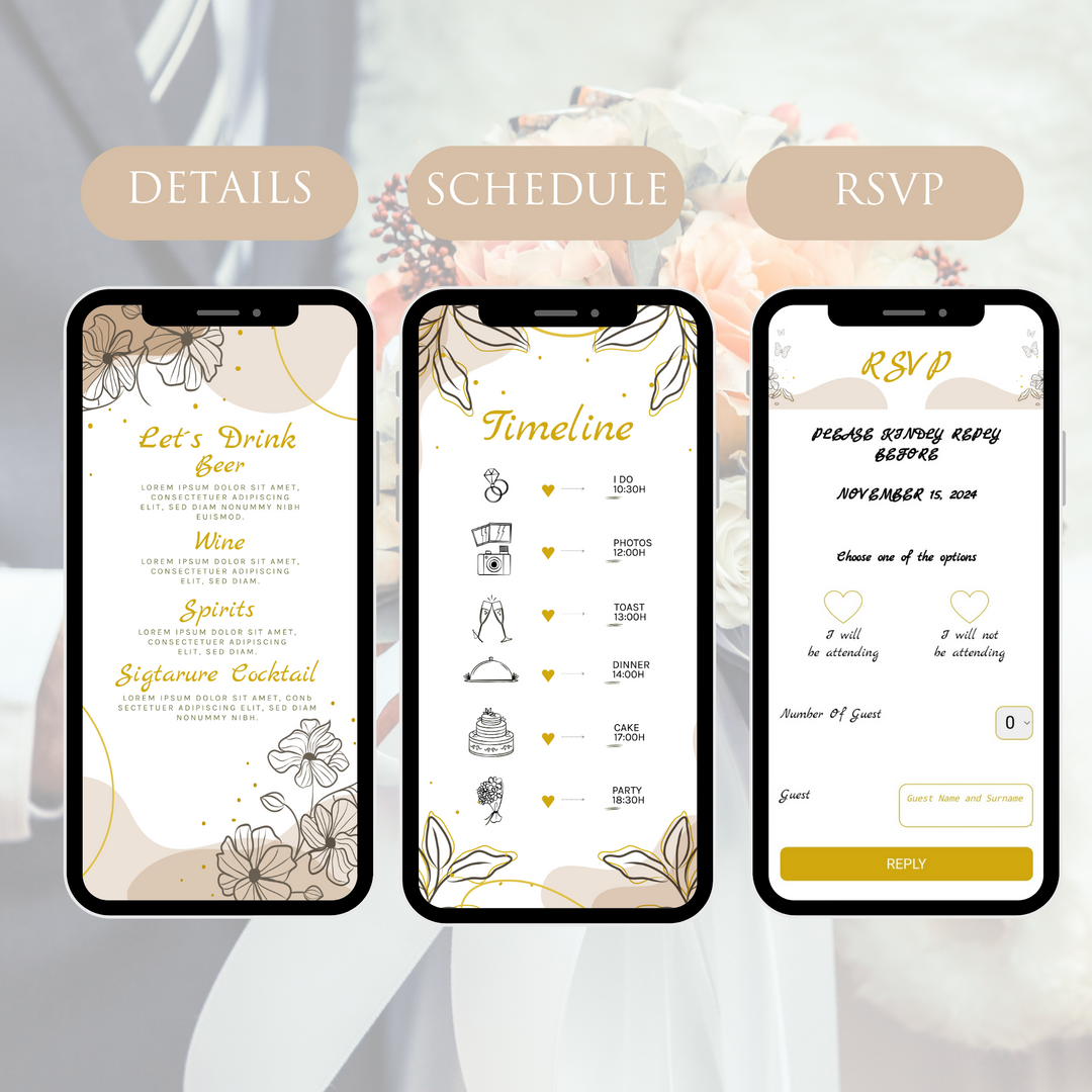 Digital Wedding Invitation & RSVP - Mini Wedding Website - Tropical - Modern - Personalised Electronic Mobile Invite-WWS-003
