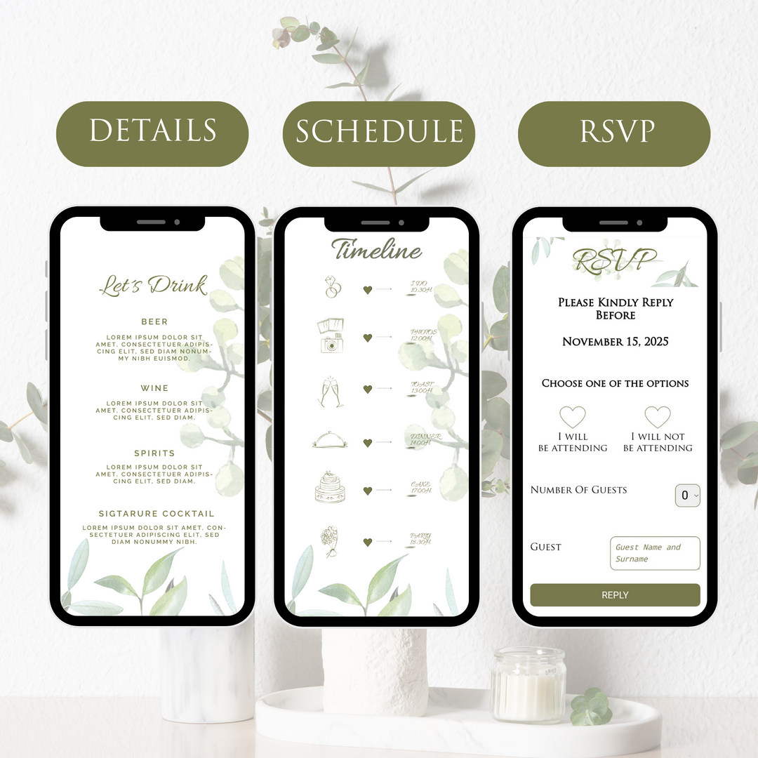 Digital Wedding Invitation & RSVP - Mini Wedding Website - Tropical - Modern - Personalised Electronic Mobile Invite-WWS-008
