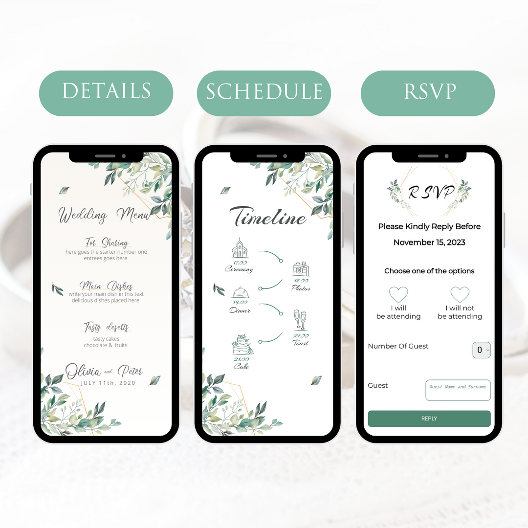 Digital Wedding Invitation & RSVP - Mini Wedding Website - Tropical - Modern - Personalised Electronic Mobile Invite-WWS-004