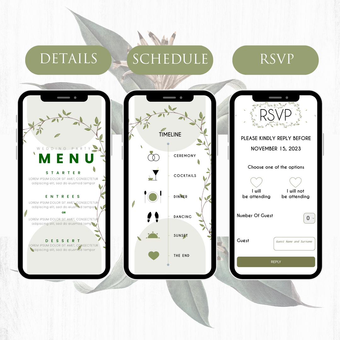 Digital Wedding Invitation & RSVP - Mini Wedding Website - Tropical - Modern - Personalised Electronic Mobile Invite-WWS-007