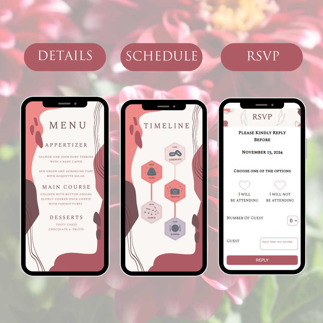 Digital Wedding Invitation & RSVP - Mini Wedding Website - Tropical - Modern - Personalised Electronic Mobile Invite-WWS-018
