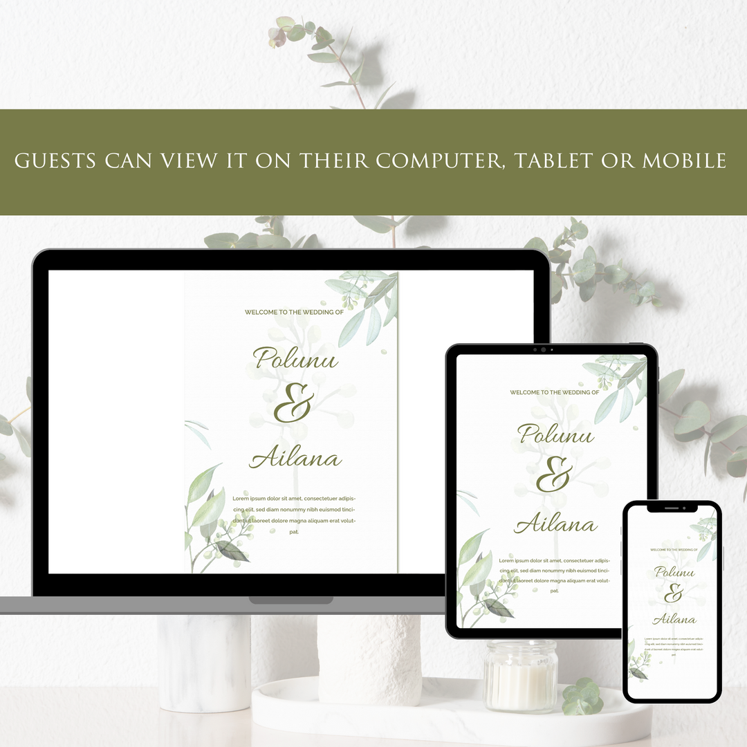 Digital Wedding Invitation & RSVP - Mini Wedding Website - Tropical - Modern - Personalised Electronic Mobile Invite-WWS-008