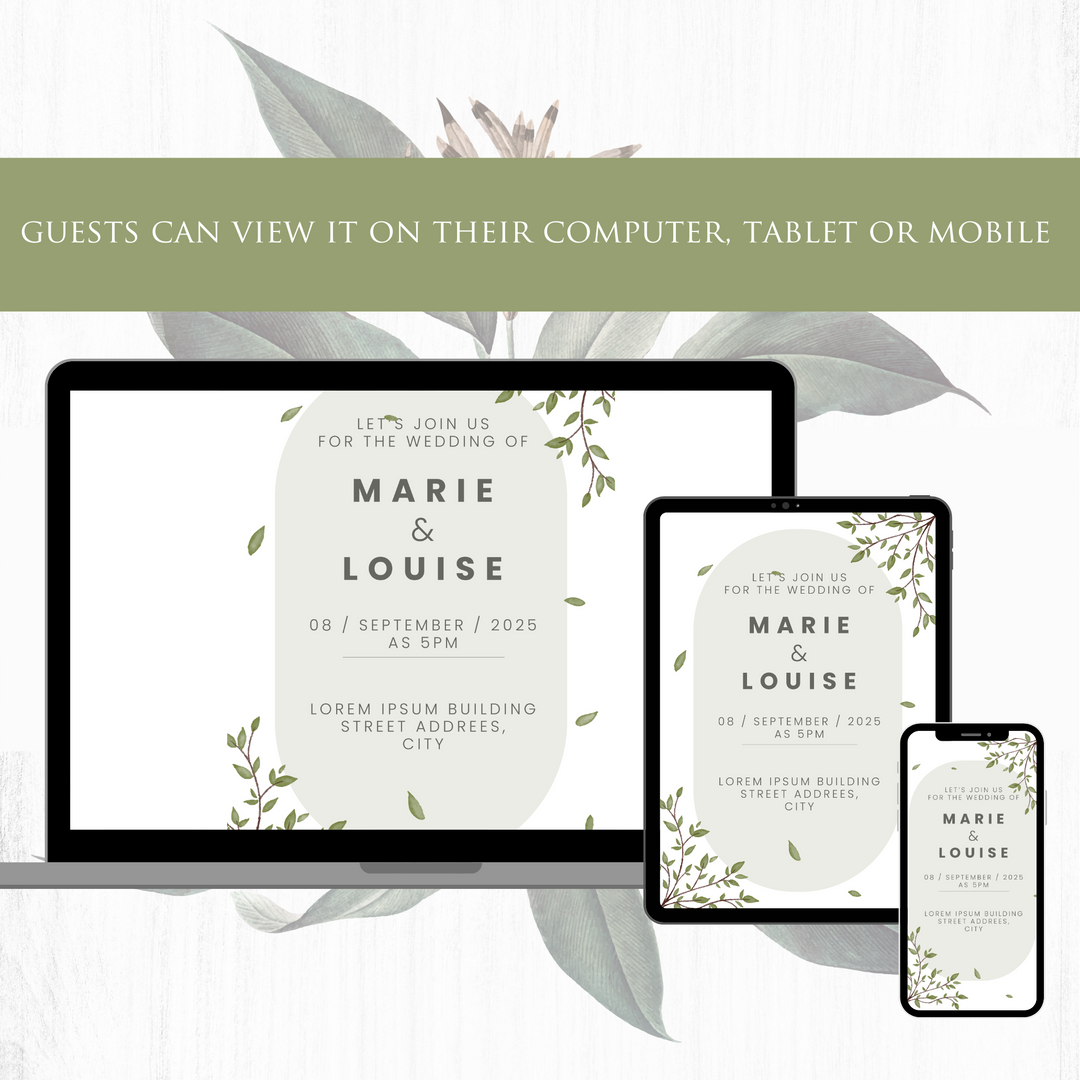 Digital Wedding Invitation & RSVP - Mini Wedding Website - Tropical - Modern - Personalised Electronic Mobile Invite-WWS-007