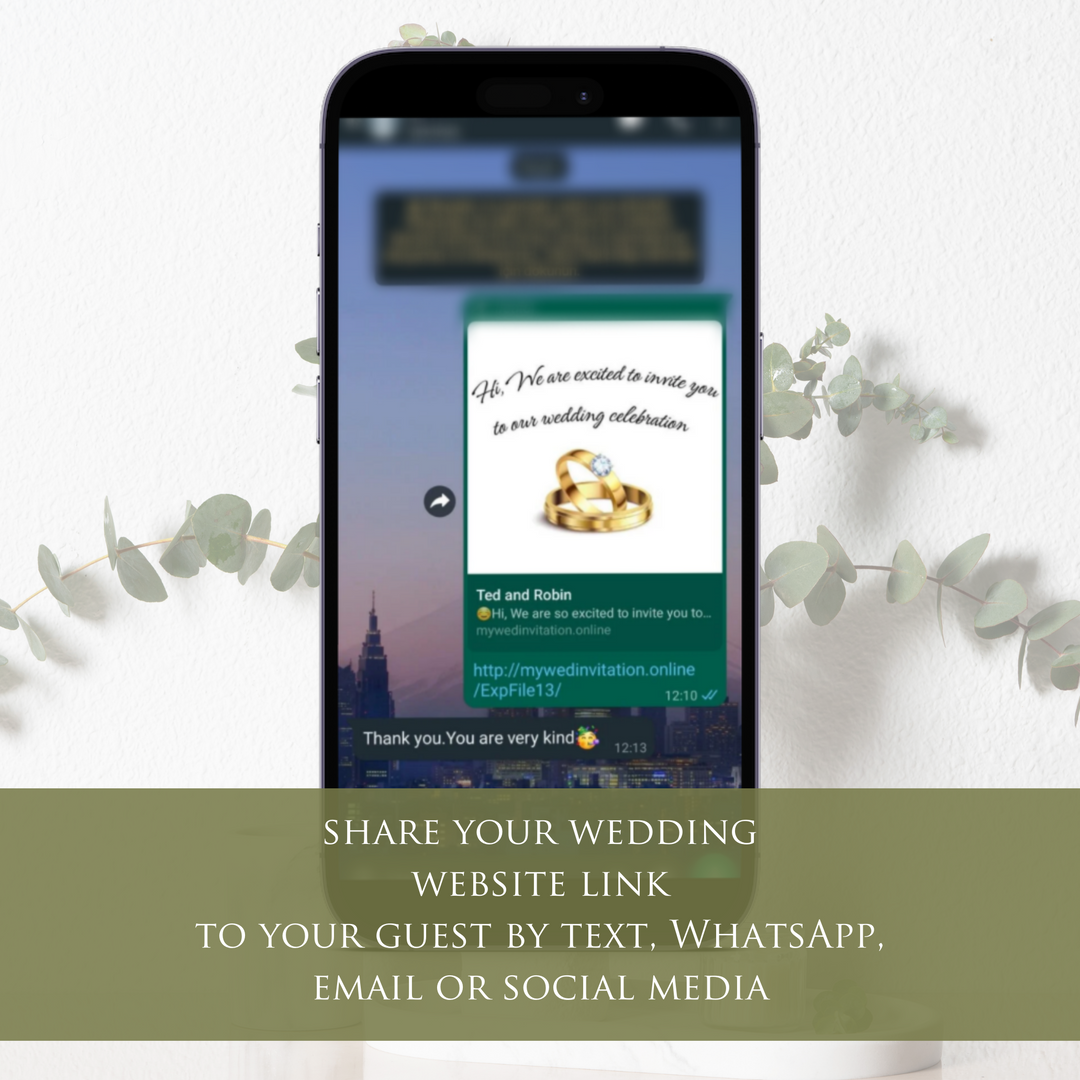 Digital Wedding Invitation & RSVP - Mini Wedding Website - Tropical - Modern - Personalised Electronic Mobile Invite-WWS-008