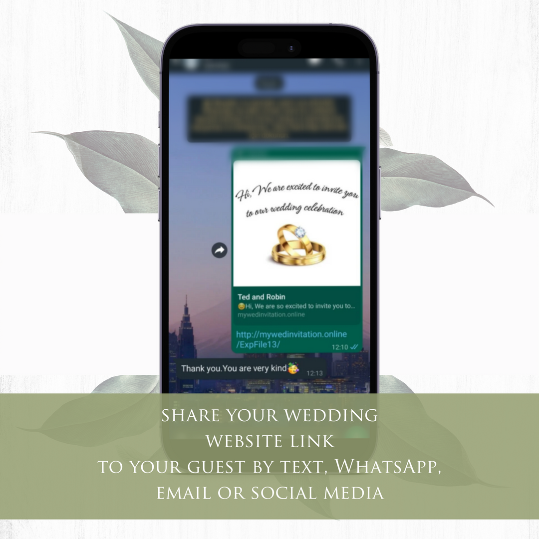 Digital Wedding Invitation & RSVP - Mini Wedding Website - Tropical - Modern - Personalised Electronic Mobile Invite-WWS-007