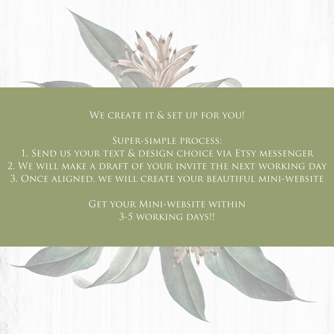 Digital Wedding Invitation & RSVP - Mini Wedding Website - Tropical - Modern - Personalised Electronic Mobile Invite-WWS-007