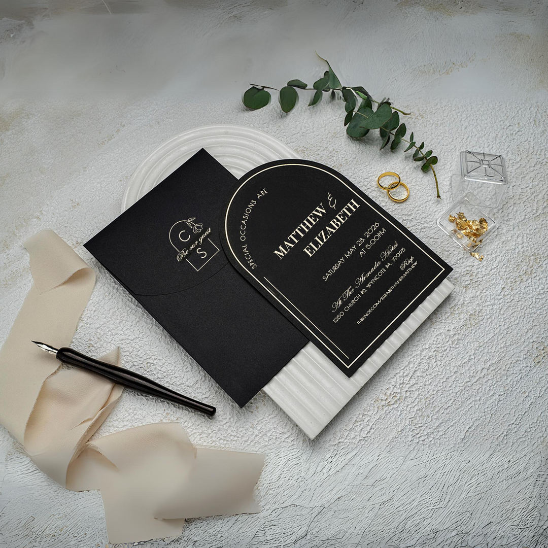 Gold Foil Printed Black Wedding Invitation - Stylish Black Invitation Design - A Stunning Combination of Black and Gold-IS-026