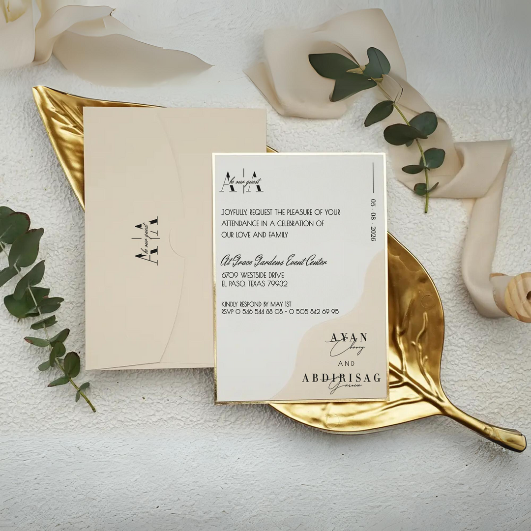 Gold-Edged Dual-Tone Wedding Invitation - The Exquisite Harmony of Cream and White-Simple and Classic Wedding Invitation Suite-IS-030
