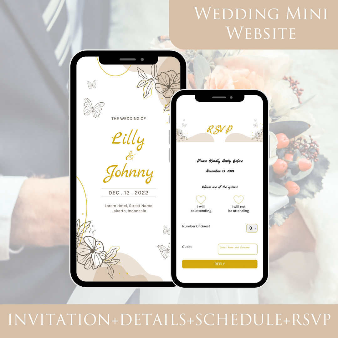 Digital Wedding Invitation & RSVP - Mini Wedding Website - Tropical - Modern - Personalised Electronic Mobile Invite-WWS-003