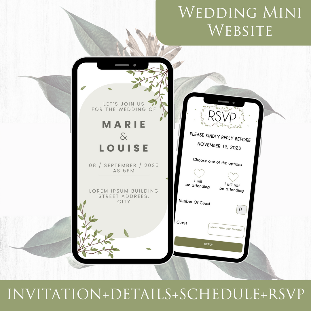 Digital Wedding Invitation & RSVP - Mini Wedding Website - Tropical - Modern - Personalised Electronic Mobile Invite-WWS-007