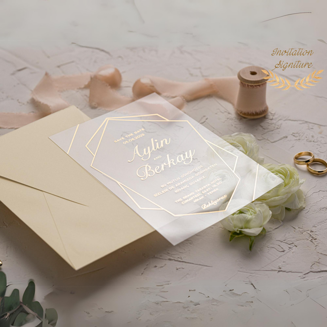 Modern Wedding Invitation Acrylic Clear Gold Classic Luxurious Design Transparent Invite with Envelope Engagement Anniversary Invite Card - IS-008