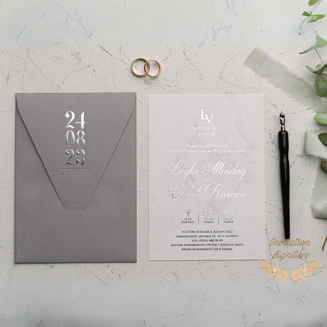 Wedding Invitation with minimalist design custom wax seal black invitation uniqe design silver foil , Formal Royal Wedding Invitation Set - IS-011