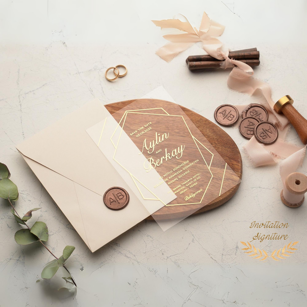 Modern Wedding Invitation Acrylic Clear Gold Classic Luxurious Design Transparent Invite with Envelope Engagement Anniversary Invite Card - IS-008