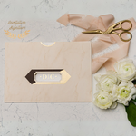 Load image into Gallery viewer, Wedding Invitation with minimalist design,  Acrylic Gold Invitations, Uniqe design, Gold foil, Clear Acrylic Invitation, with Envelope - IS-014
