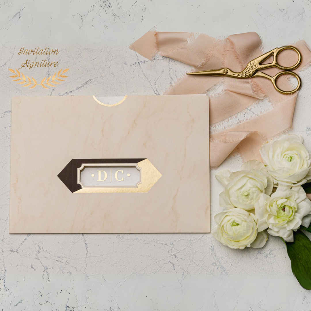 Wedding Invitation with minimalist design,  Acrylic Gold Invitations, Uniqe design, Gold foil, Clear Acrylic Invitation, with Envelope - IS-014