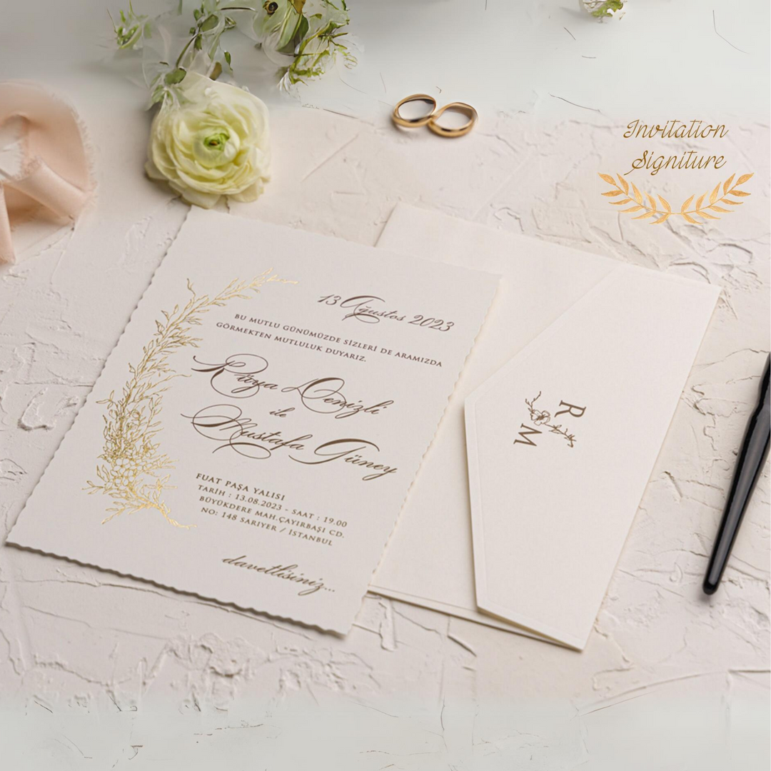 Wedding Invitation, Paper Invitations, Paper Gold Invitations, Minimalist Design, Letter Paper Invitation, Wedding Invitation Set - IS-018