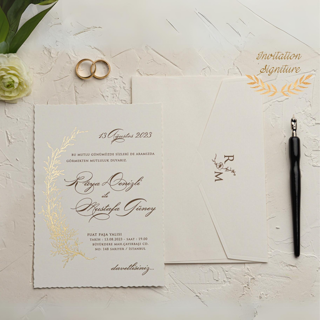 Wedding Invitation, Paper Invitations, Paper Gold Invitations, Minimalist Design, Letter Paper Invitation, Wedding Invitation Set - IS-018